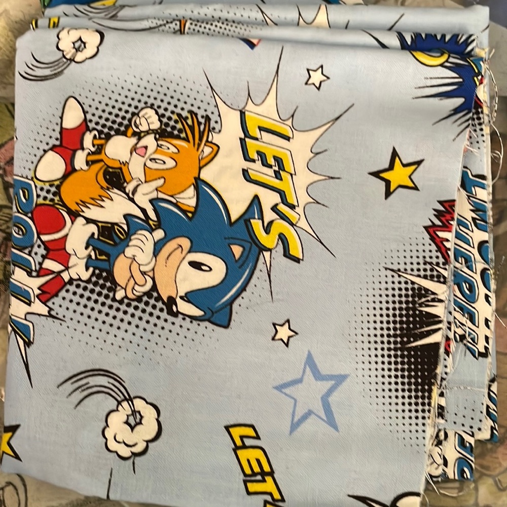 (9”x44”)Sonic the Hedgehog  Cotton Fabric used for mask and bedsheets or hats